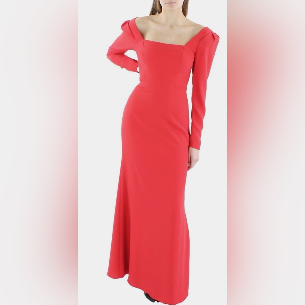 BCBGMAXAZRIA Women's Long Sleeve Square Neck Keyhole Back Evening Dress SPL